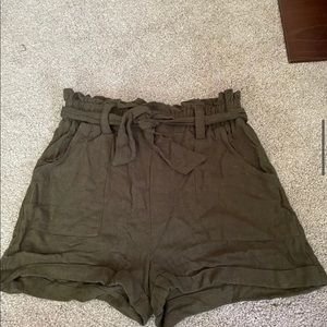 Army green paper bag shorts